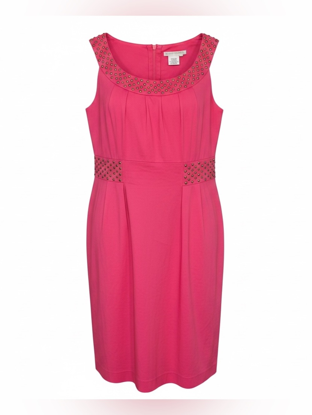 Maggy London Bright Pink Stud-Trim Scoop-Neck Midi Dress